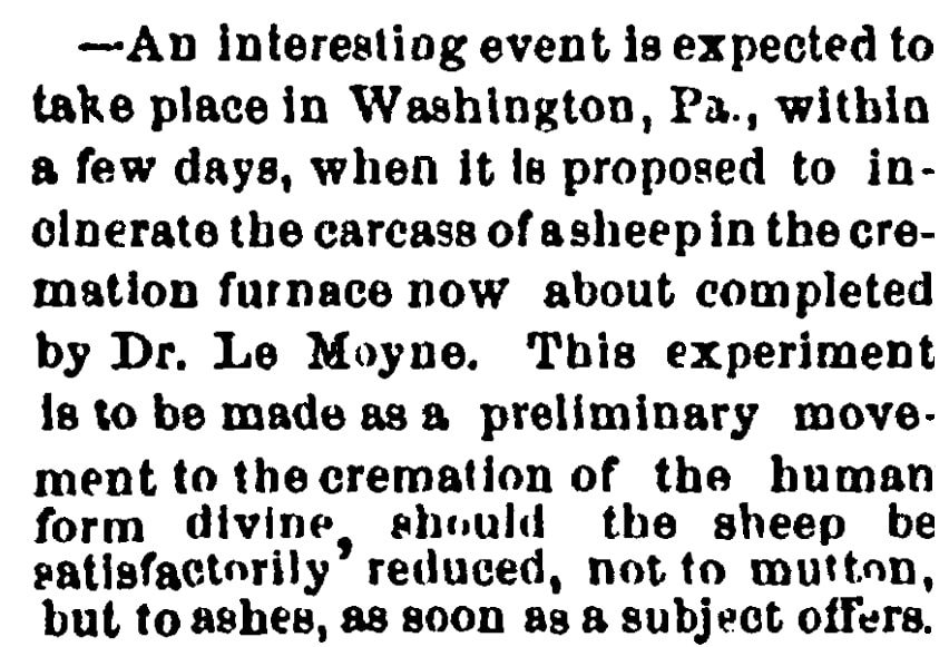 An article about cremation, National Labor Tribune newspaper 28 October 1876