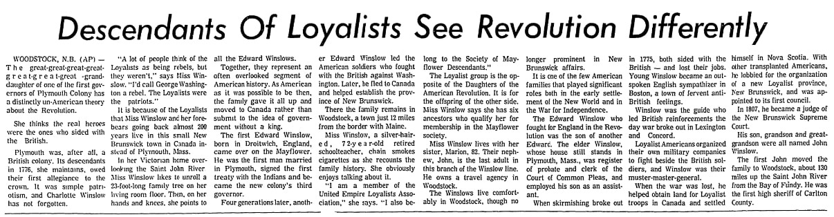 An article about Charlotte Winslow, Wichita Falls Record News newspaper 1 July 1976