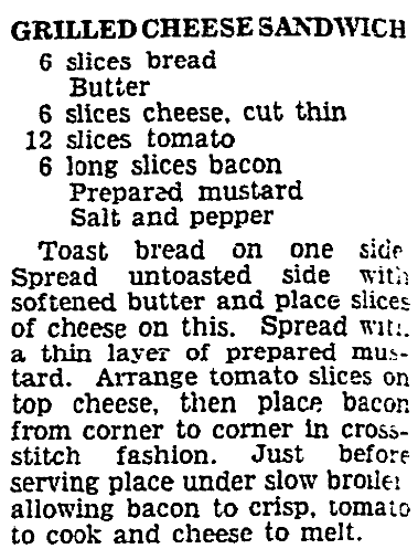 A recipe for grilled cheese sandwiches, Buffalo News newspaper 20 May 1938