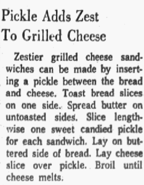 A recipe for grilled cheese sandwiches, Dallas Morning News newspaper 25 September 1958