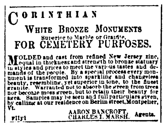 An article about white bronze, Green-Mountain Freeman newspaper 2 May 1877