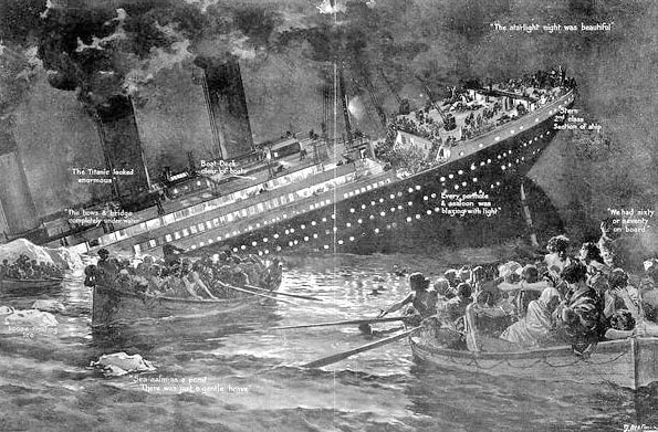Illustration: the sinking of the Titanic. Credit: National Maritime Museum; Wikimedia Commons.