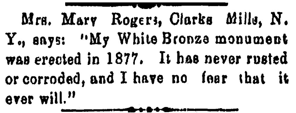 An article about white bronze, Kalamazoo Gazette newspaper 18 July 1884