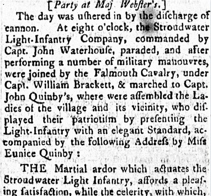 An article about the Stroudwater militia, Kennebunk Gazette newspaper 17 July 1805
