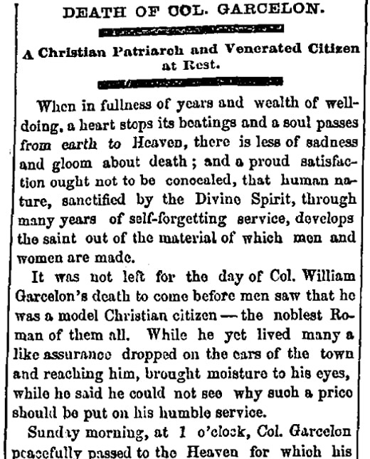 An article about William Garcelon, Lewiston Evening Journal newspaper 15 January 1872