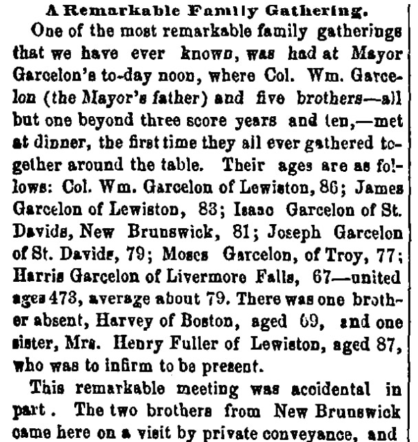 An article about the Garcelon family, Lewiston Evening Journal newspaper 19 October 1871