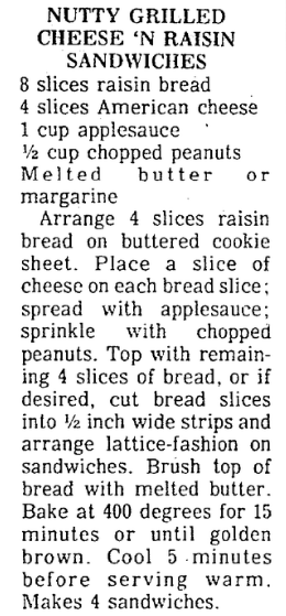 A recipe for grilled cheese sandwiches, Mobile Register newspaper 22 May 1975