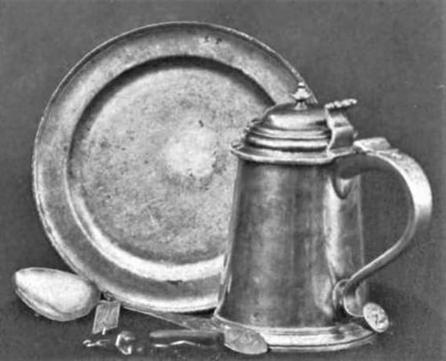 Photo: the Quinby family plate, tankard, and spoon. Credit: New England Family History Magazine, 1909. 
