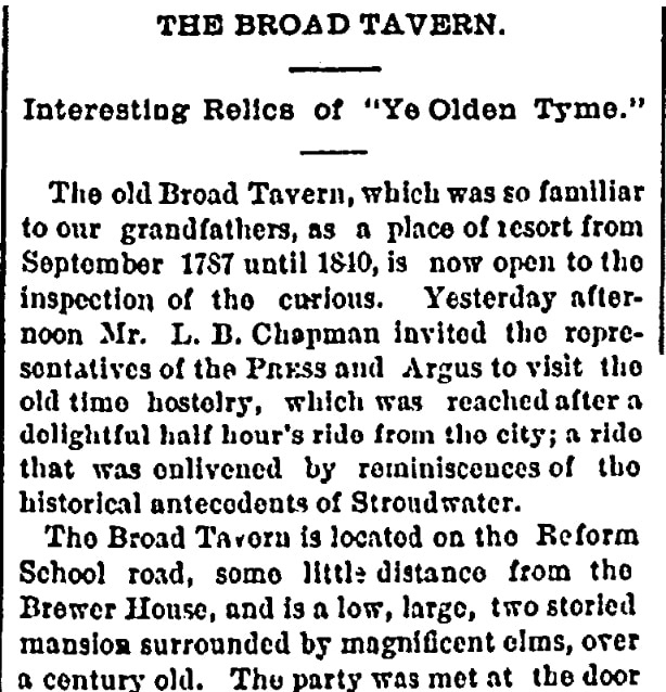 An article about the Broad Tavern, Portland Daily Press newspaper 22 June 1880
