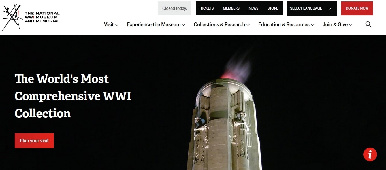 Photo: a screenshot of the National World War I Museum and Memorial’s homepage. Credit: National World War I Museum and Memorial.