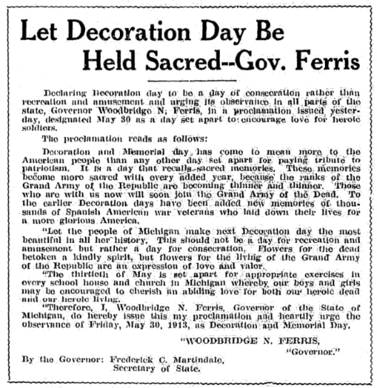 An article about Decoration Day, Bay City Tribune newspaper 19 May 1913