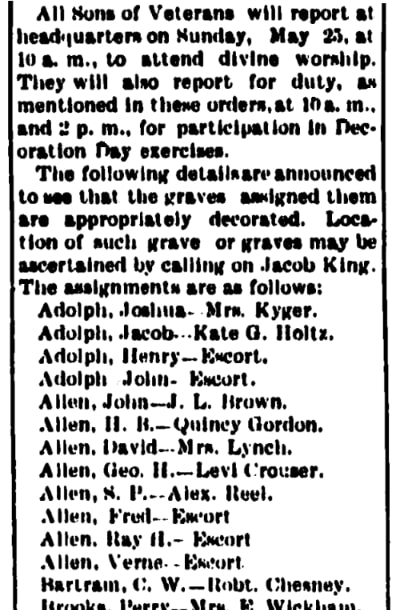 An article about Decoration Day, Holt County Sentinel newspaper 23 May 1913