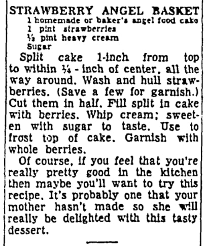 A recipe for strawberry cake, Las Vegas Review-Journal newspaper 4 May 1955