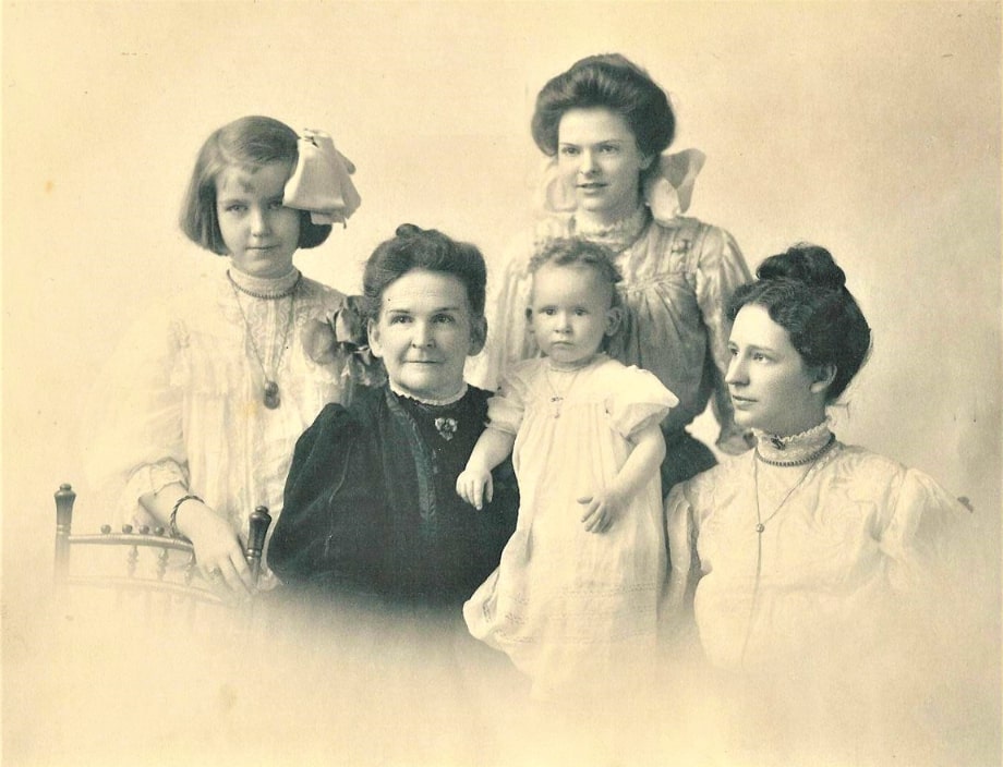Photo: (from L to R): standing Callie Addison Smith; sitting Callie Cobb Hull; standing Callie Jackson Orme (mother of little Callie); Callie Lucy Hull; sitting Callie Cobb Jackson Orme (grandmother of little Callie). Courtesy of the Hulls of Georgia Family site; the Augustus Longstreet Hull Photo Album Collection.