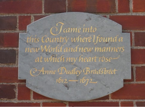 Photo: Anne Bradstreet plaque, Harvard University, Cambridge, Massachusetts. Credit: Daderot; Wikimedia Commons.
