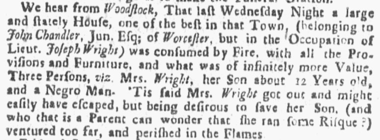 An article about Sarah Wright, Boston Evening-Post newspaper 21 March 1737