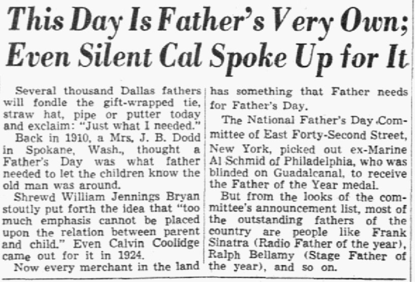 An article about Father's Day, Dallas Morning News newspaper 16 June 1946