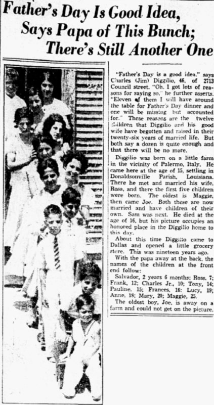 An article about Father's Day, Dallas Morning News newspaper 18 June 1933