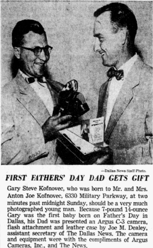 An article about Father's Day, Dallas Morning News newspaper 23 June 1953