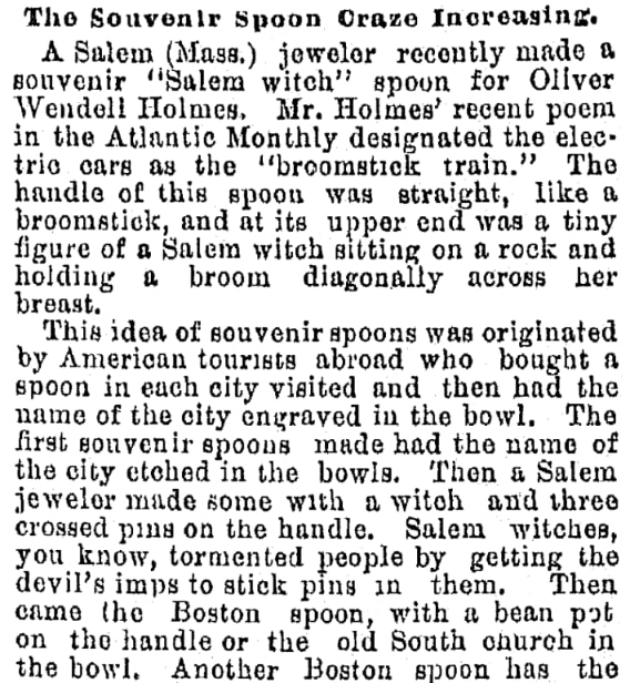 An article about souvenir spoons, Plain Dealer newspaper 16 March 1891