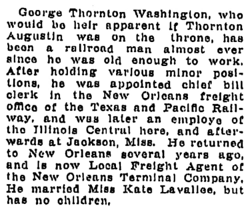 An article about George Thornton Washington, Times-Picayune newspaper 2 August 1908