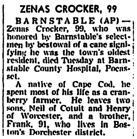 An article about Zenas Crocker, Boston Record American newspaper 20 February 1963