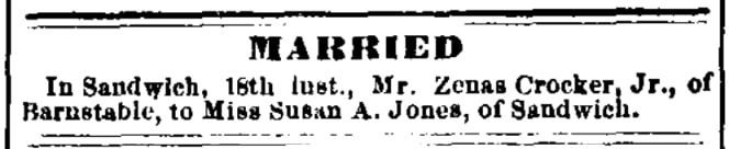 An article about Zenas and Susan Crocker, Daily Evening Standard newspaper 24 July 1861