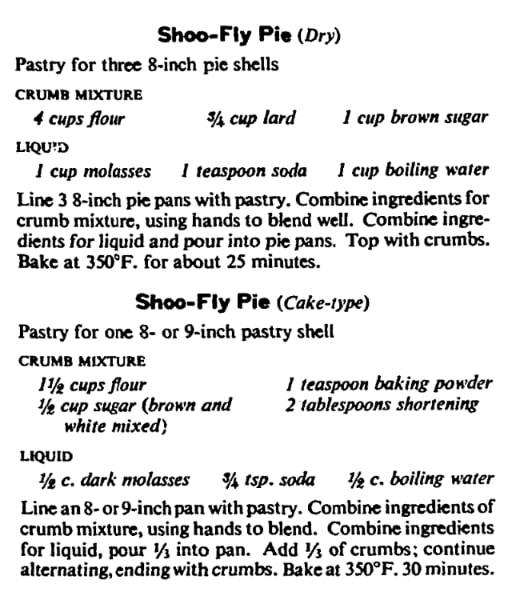 Shoofly pie recipes, Houston Post newspaper 9 September 1956