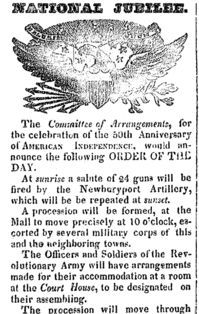 An article about the Fourth of July, Newburyport Herald newspaper 4 July 1826