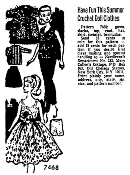 An article about patterns for making clothes for a Barbie doll, Oregon Journal newspaper 26 April 1967