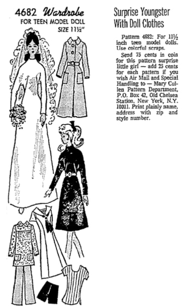 An article about patterns for making clothes for a Barbie doll, Oregon Journal newspaper 14 October 1972