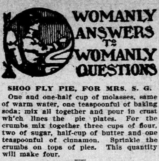 Shoofly pie recipe, Philadelphia Inquirer newspaper 19 April 1906