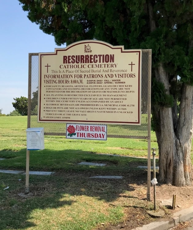 Photo: Resurrection Catholic Cemetery rules, Los Angeles County, California. Credit: Gena Philibert-Ortega.