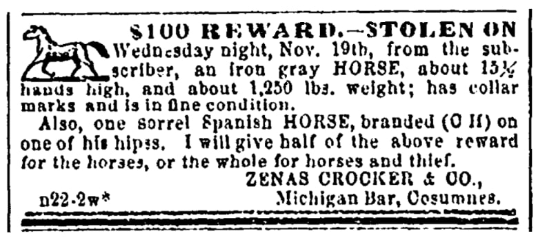 An article about Zenas Crocker, Sacramento Daily Union newspaper 6 December 1856