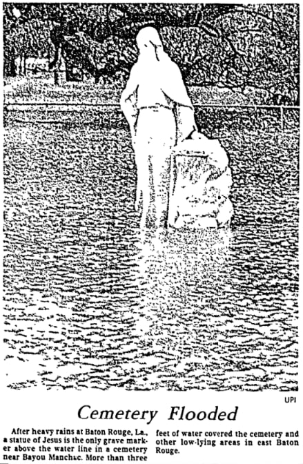 An article about a flooded cemetery, Commercial Appeal newspaper 4 April 1980