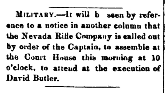 An article about David Butler, Nevada Journal newspaper 26 February 1858