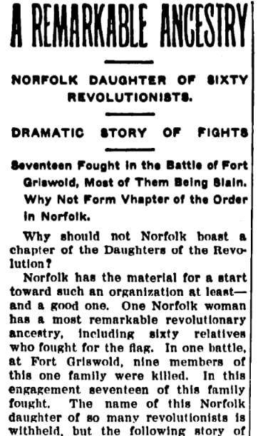 An article about the Avery family line, Norfolk Weekly News-Journal newspaper 24 November 1905