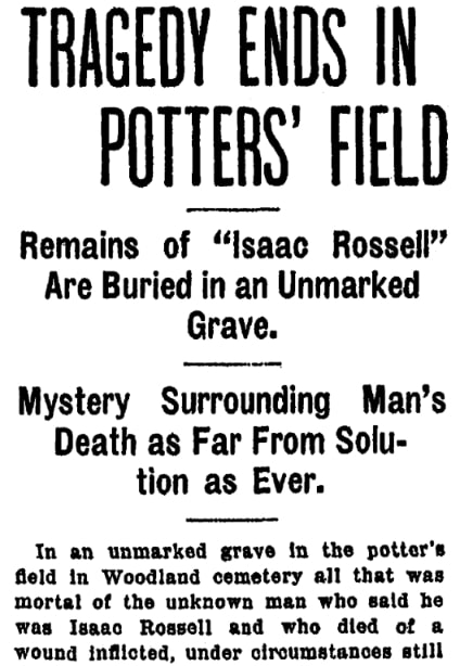 An article about an unmarked grave, Plain Dealer newspaper 23 March 1905