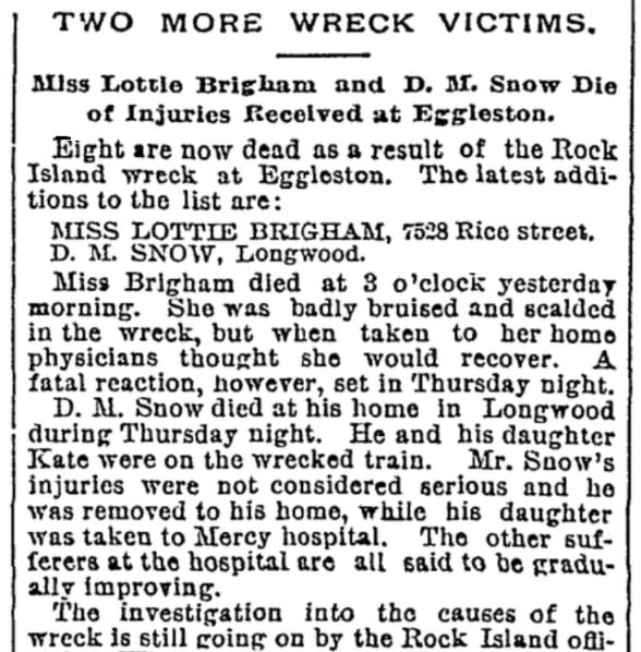 An article about a train wreck, Chicago Record newspaper 11 November 1893