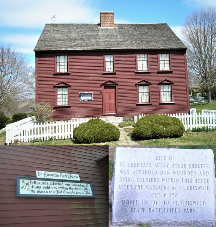 Photos: Ebenezer Avery house, Groton, Connecticut, and historical markers. Credit: Bill Coughlin. Courtesy of Historical Marker Database.