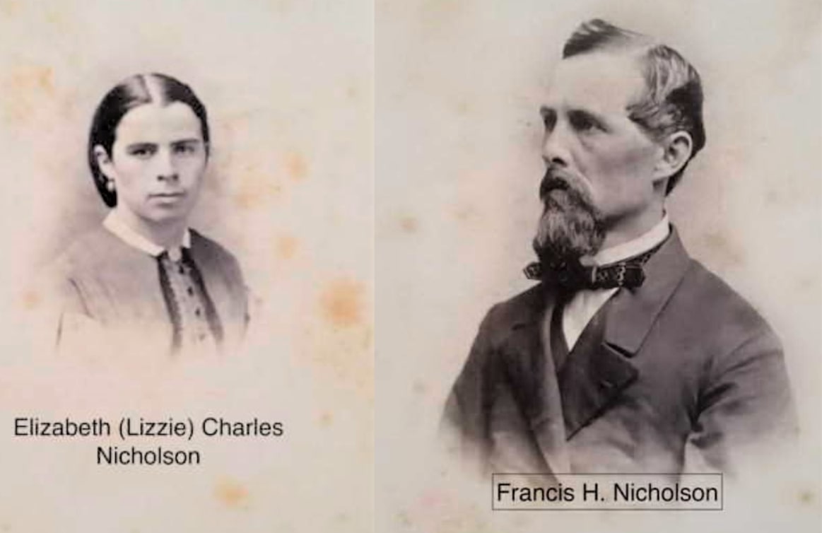 Photos: Elizabeth “Lizzie” (Charles) Nicholson (1836-1912) and her husband Francis Henry Nicholson (1829-1884). Credit: William Luckow.