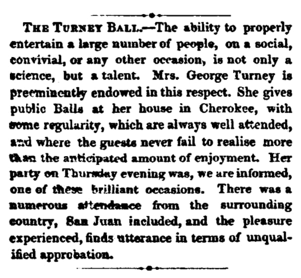 An article about Mrs. George Turney, Hydraulic Press newspaper 22 September 1860