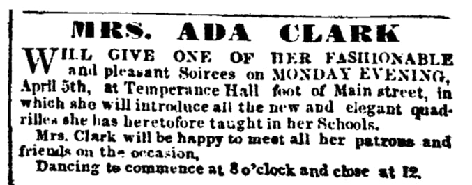 An article about Ada Clark, Nevada Journal newspaper 2 April 1858