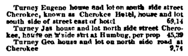 An article about three members of the Turney family on a delinquent tax list, Nevada Journal newspaper 25 November 1859