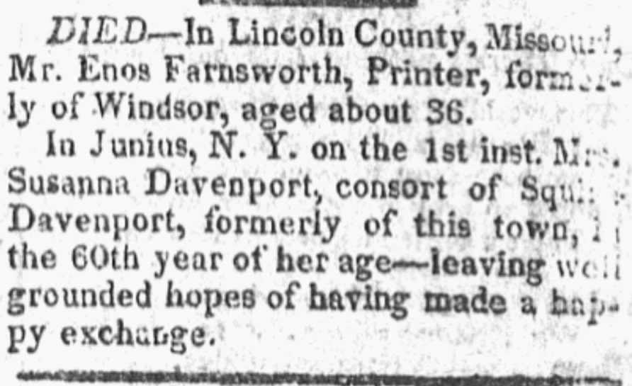 An article about Enos Charles Farnsworth, North Star newspaper 19 October 1824