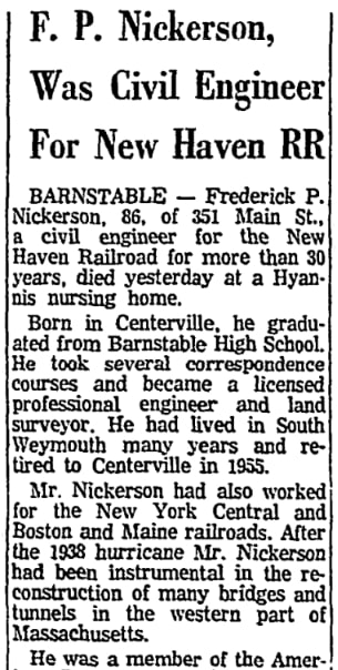 An article about Frederick Nickerson, Patriot Ledger newspaper 22 November 1971