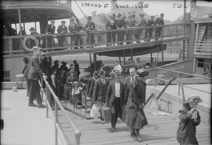 Photo: European immigrants arriving at Ellis Island, New York City, in 1915. Credit: Library of Congress, Prints and Photographs Division.