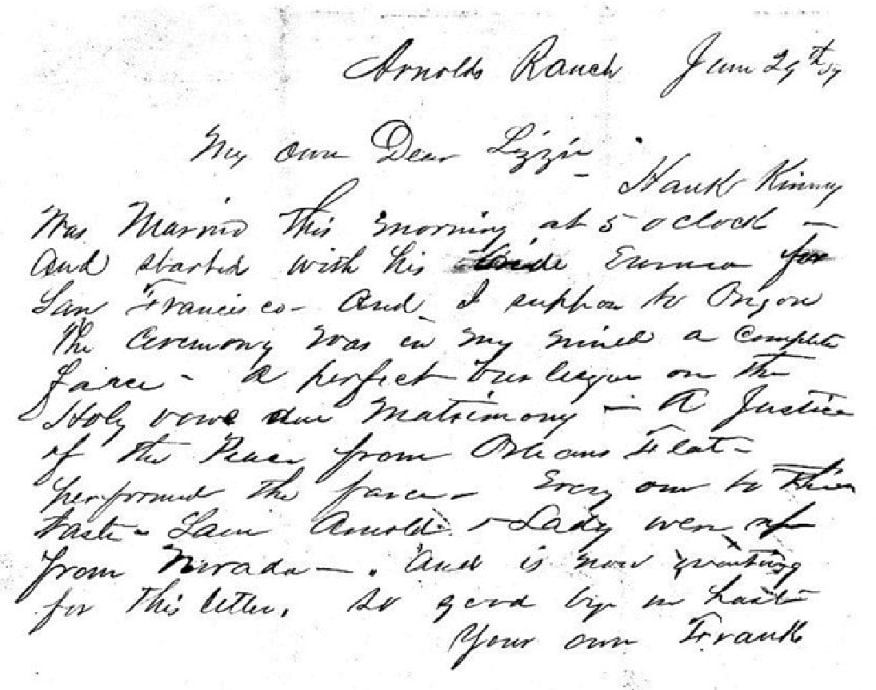 Photo: letter from Francis Nicholson to Lizzie Charles, dated 29 June 1859. Credit: William Luckow.