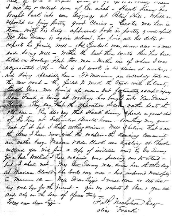 Photo: letter from Francis Nicholson to Lizzie Charles, dated 21 May 1858. Credit: William Luckow.