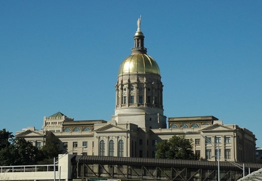 Photo: Georgia State Capitol building in Atlanta, Georgia. The dome is covered with gold leaf mined from the north Georgia city of Dahlonega. Credit: J. Glover (AUtiger); Wikimedia Commons.